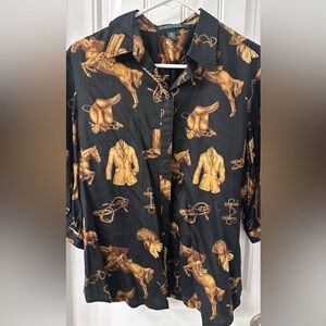 Ralph Lauren Black and Gold Equestrian Blouse